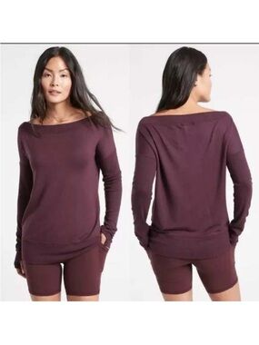 ATHLETA Studio Barre Sweatshirt Pullover Modal Stretch Cabernet